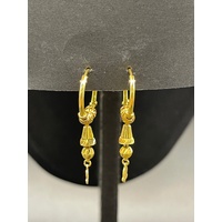 Ladies 22ct Yellow Gold Round Hoop Dangle Earrings