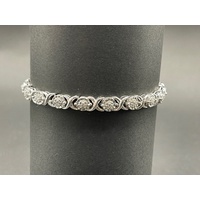 Ladies 925 Sterling Silver Fancy Link Diamond Tennis Bracelet