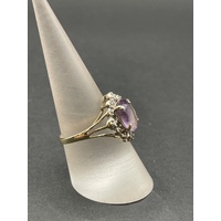 Ladies 9ct Yellow Gold Purple Gemstone Vintage Design Ring