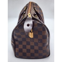 Louis Vuitton Speedy 25 Damier Ebene Canvas Handbag with Gold Hardware