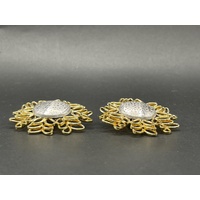Ladies 18ct Two Tone Gold Flower Stud Earrings