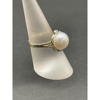Ladies 9ct Yellow Gold White Pearl Ring