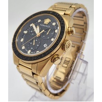Versace Greca Dome Chrono Quartz Stainless Steel Gold Black Ladies Watch VE6K