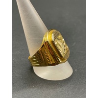 Mens 21ct Yellow Gold Pattern Ring