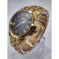 Seiko V157-0BF0 Date Display Gold Tone Stainless Steel 10Bar Solar Mens Watch