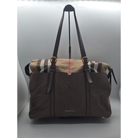 Burberry Mason House Check Canvas and Leather Diaper Tote Bag with Dust Bag Box