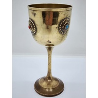 Vintage Brass Goblet with Ornamental Inlay 15cm