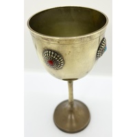 Vintage Brass Goblet with Ornamental Inlay 15.5cm