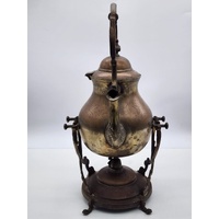 Antique Victorian Era Brass Tilting Kettle with Burner