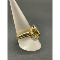 Mens 18ct Yellow Gold Horse Cubic Zirconia Ring