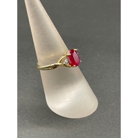 Ladies 9ct Yellow Gold Red Gemstone and Diamonds Ring