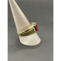 Mens 10ct Yellow Gold Red Gemstone and Diamonds Ring