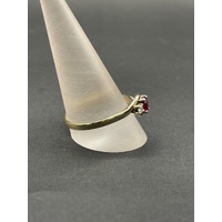 Ladies 9ct Yellow Gold Red Gemstone and Diamond Ring