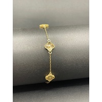 Ladies 18ct Yellow Gold Belcher Link & Clover Bracelet
