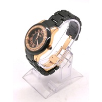 Folli Follie Ladies Rose Gold Black Watch WF1B040BD with Crystal Bezel