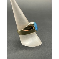 Mens 9ct Yellow Gold Blue Opal Ring
