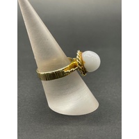 Ladies 9ct Yellow Gold White Dome Ring