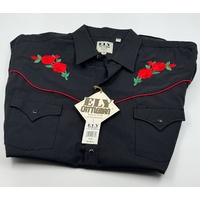 Ely Cattleman Western Shirt XL Black Embroidered Rose Pearl Snap 15203954-BK