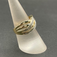 Ladies 9ct Yellow Gold Diamond Cross Over Ring