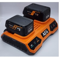 AEG A18DPC 18V Dual Charger with 5.0Ah and 8.0Ah Batteries Fast Charge