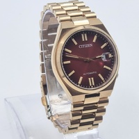 Citizen Mens Automatic Watch Gold Tone Red Dial 5 Bar Stainless Steel