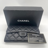 Chanel Classic Flap Lambskin Wallet Black Leather Black Hardware