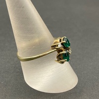 Ladies 9ct Yellow Gold Green Gemstone and Diamond Ring