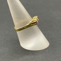 Ladies 18ct Yellow Gold Red Gemstones and Diamonds Ring