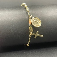 Ladies 9ct Yellow Gold Cable & Bead Link Bracelet