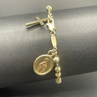 Ladies 9ct Yellow Gold Cable & Bead Link Bracelet