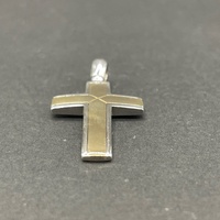 Mens 18ct Two Tone Gold Cross Pendant
