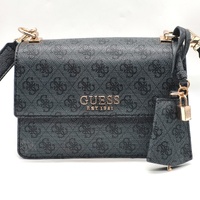 Guess Cathleen Flap Crossbody Bag Coal Faux Leather Gold Hardware
