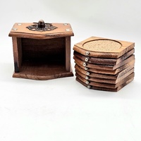 Vintage Wooden Coaster Set with Storage Box Rustic Drink Coasters
