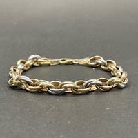 Large View Ladies 9ct Three Tone Gold Oval Belcher Link Bracelet