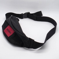 Hugo Mens Waist Belt Bag Black Matte Fabric with Red Logo