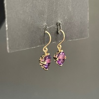 Ladies 9ct Yellow Gold Purple Droplet Earrings