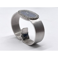 Large View Patek Philippe Ellipse 18K White Gold Diamond Set Ladies Bracelet Watch 21mm