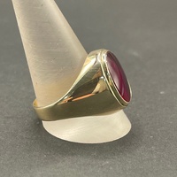 Mens 9ct Yellow Gold Red Gemstone Ring