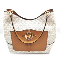 Michael Kors Vanilla Zip Pocket Handbag Signature Canvas Leather Trim