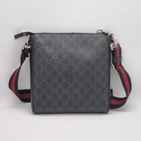 Gucci GG Supreme Black Coated Canvas Flat Messenger Bag with Adjustable Strap
