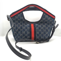 Gucci Giglio Small Tote Blue and White GG Denim Tea Leather Strap