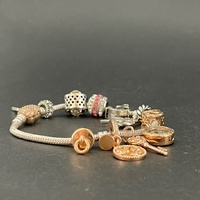 Ladies 925 Sterling Silver Snake Link Charm Bracelet