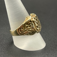 Mens 9ct Yellow Gold Checkered Shield Ring
