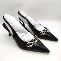 Alias Mae Amber Black Crinkle Patent Leather Slingback Shoes Size 41