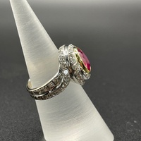 Ladies 18ct White Gold  Red Ruby and Diamonds Ring
