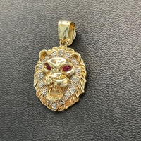Mens 9ct Yellow Gold Red Gemstone Lion Head Pendant