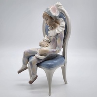 Lladro 1229 Young Harlequin Porcelain Figurine Retired Boy with Cat on Chair