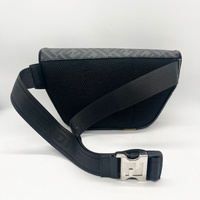 Fendi Diagonal Belt Bag Grey FF Textured Fabric Black Leather Italy