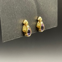 Ladies 9ct Yellow Gold Purple Gemstone Stud Earrings