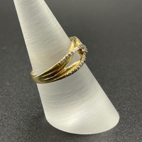 Ladies 10ct Yellow Gold Natural Diamond Cross Over Ring